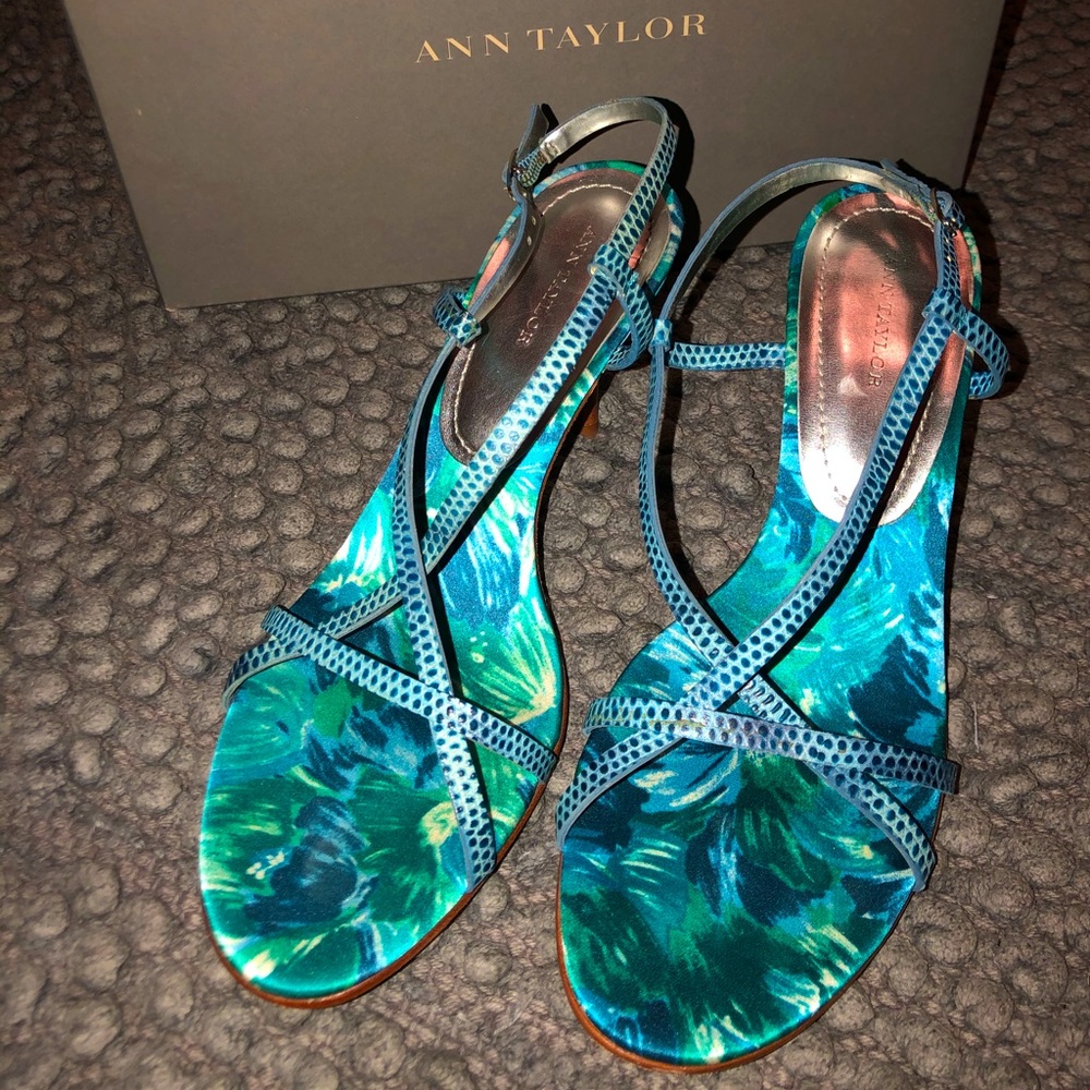 Ann Taylor Blue Green Leather Strappy Heels Sandal
